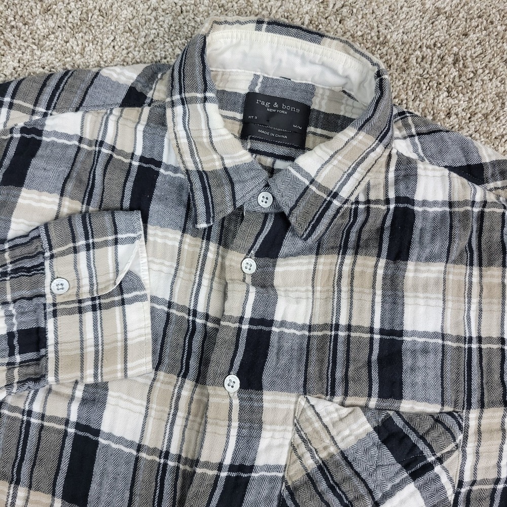 Rag & Bone Fit 3 Mens Medium Black White Plaid Button Up Long Sleeve